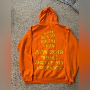 Anti Social Social Club A/W 2019 Feeling Anxious Hoodie Orange Size Medium ASSC